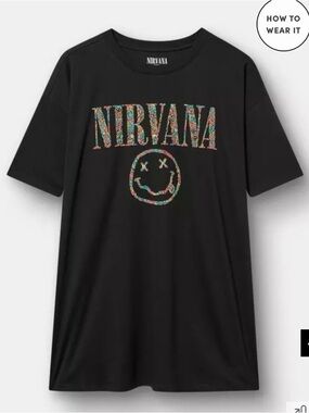 Torrid NIRVANA Black Tee with Multicolor Floral Logo